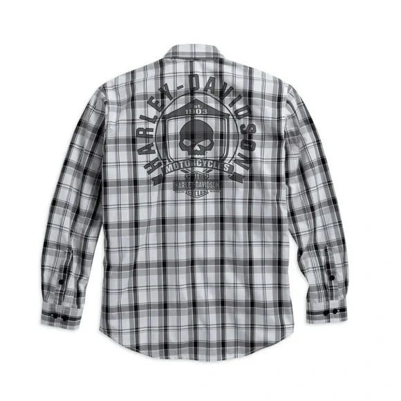 Harley Davidson Men’s Skull Shield Long Sleeve Button Down Shirt - Picture 8 of 9